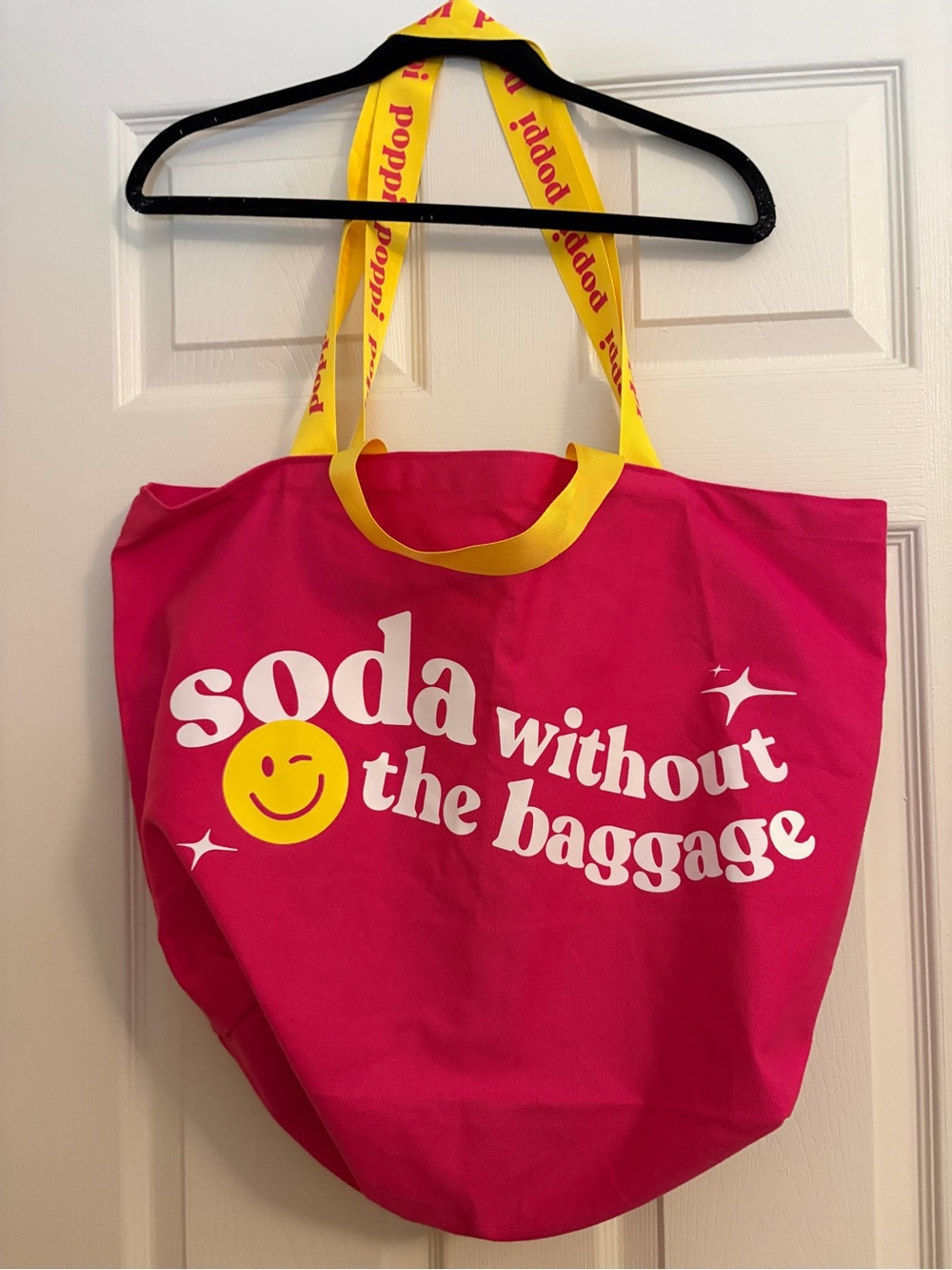 New Poppi Hot Pink Graphic Tote Bag with Yellow Handles